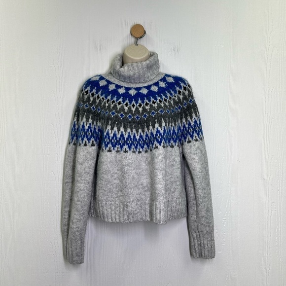 H&M - Jacquard Knit Light Gray Mélange Patterned Turtleneck Sweater Size XS - Picture 2 of 11